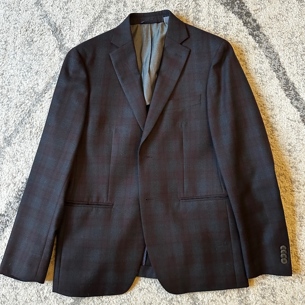 Michael Kors Mens Classic Fit Burgundy Red Blue Plaid Sport Coat 36S Blazer